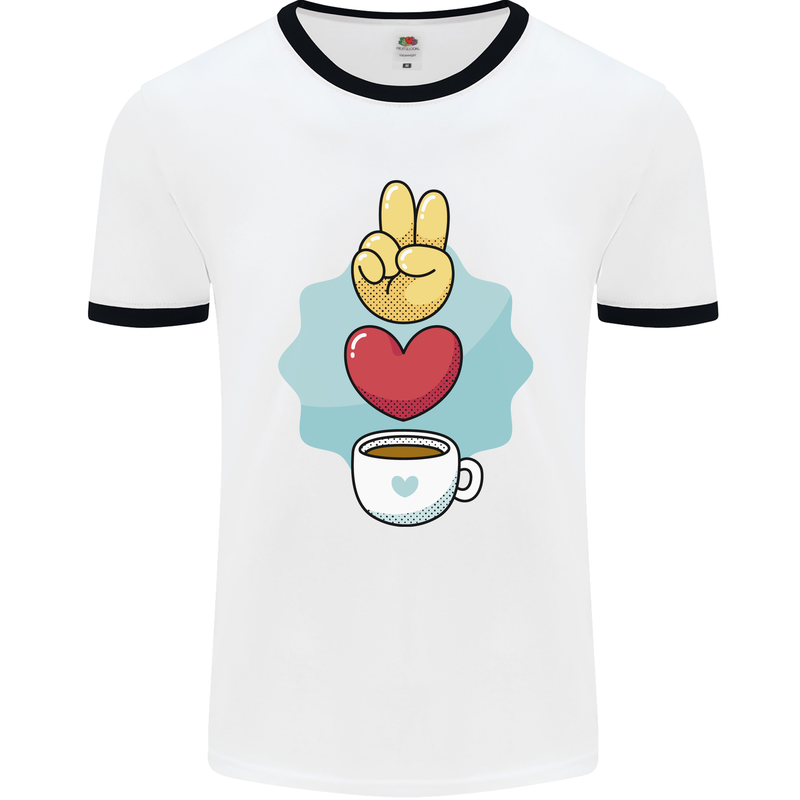 Peace Love Coffee Mens Ringer T-Shirt White/Black