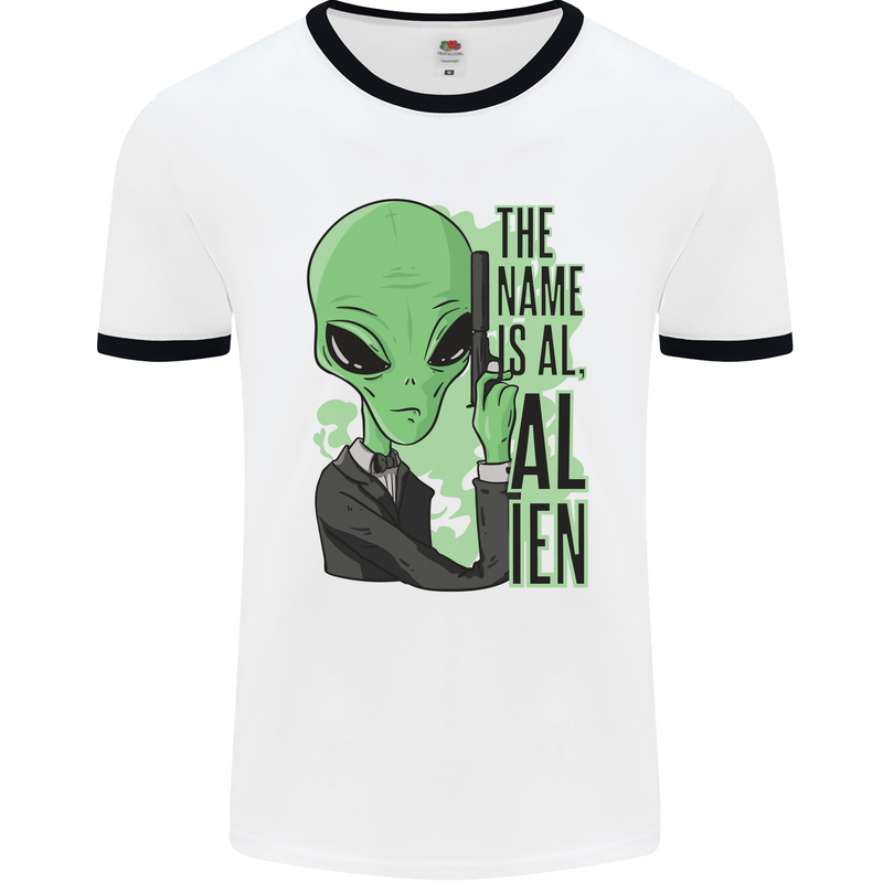 The Name is Al Alien Funny Movie Parody Mens Ringer T-Shirt White/Black