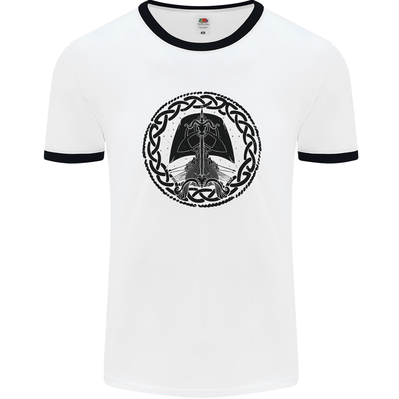 A Viking Ship Mens Ringer T-Shirt White/Black