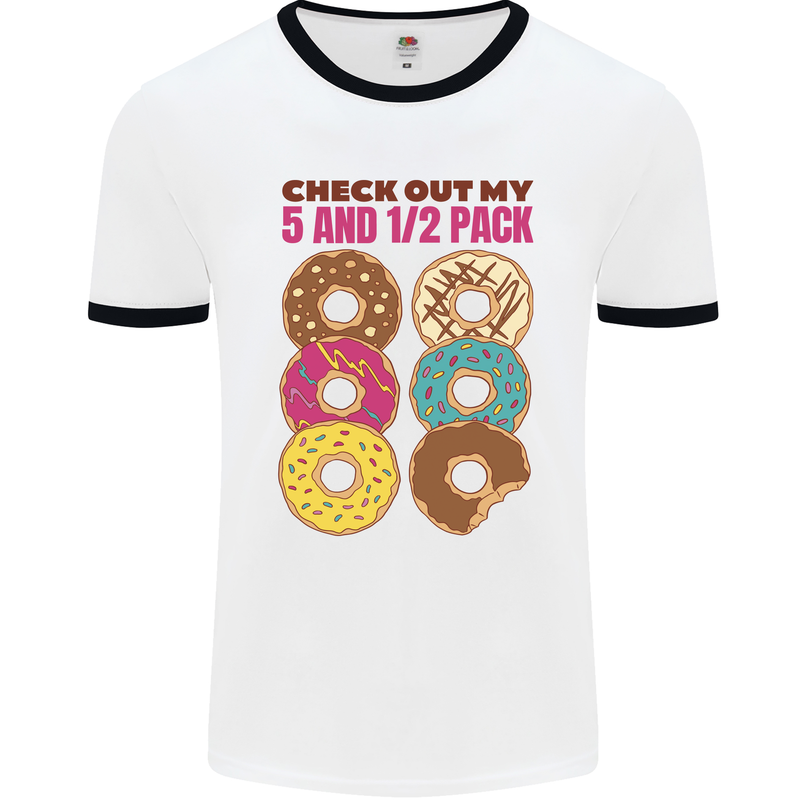 Check Out My 5 1/2 Pack Funny Donut Food Gym Mens Ringer T-Shirt White/Black