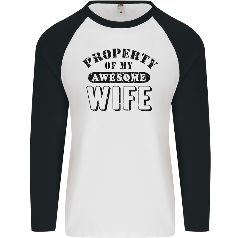 Property of My Awesome Wife Valentine's Day Mens L/S Baseball T-Shirt White/Black