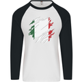 Torn Italy Flag Italians Day Football Mens L/S Baseball T-Shirt White/Black