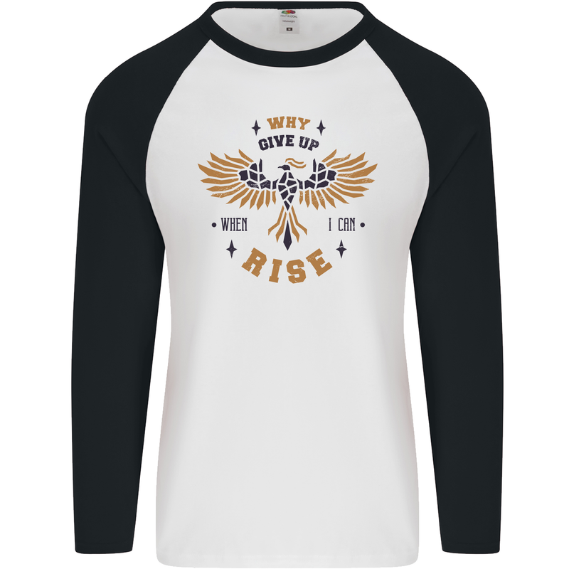 Rising Pheonix Motivational Message Quote Mens L/S Baseball T-Shirt White/Black
