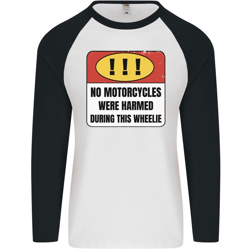 Funny Wheelie Motorbike Motocross MotoX Mens L/S Baseball T-Shirt White/Black