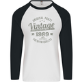 Vintage Year 34th Birthday 1989 Mens L/S Baseball T-Shirt White/Black