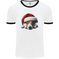 Christmas Jack Russell Wearing an Xmas Hat Dog Mens Ringer T-Shirt White/Black