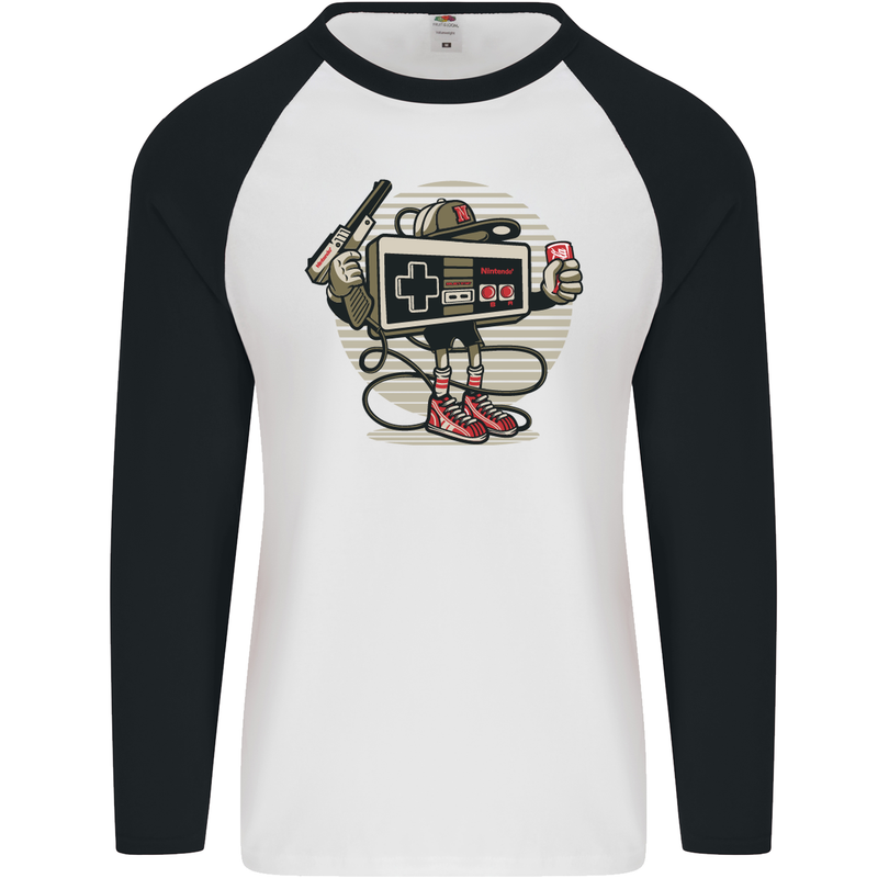 Let's Play Funny Gamer Gaming Mens L/S Baseball T-Shirt White/Black