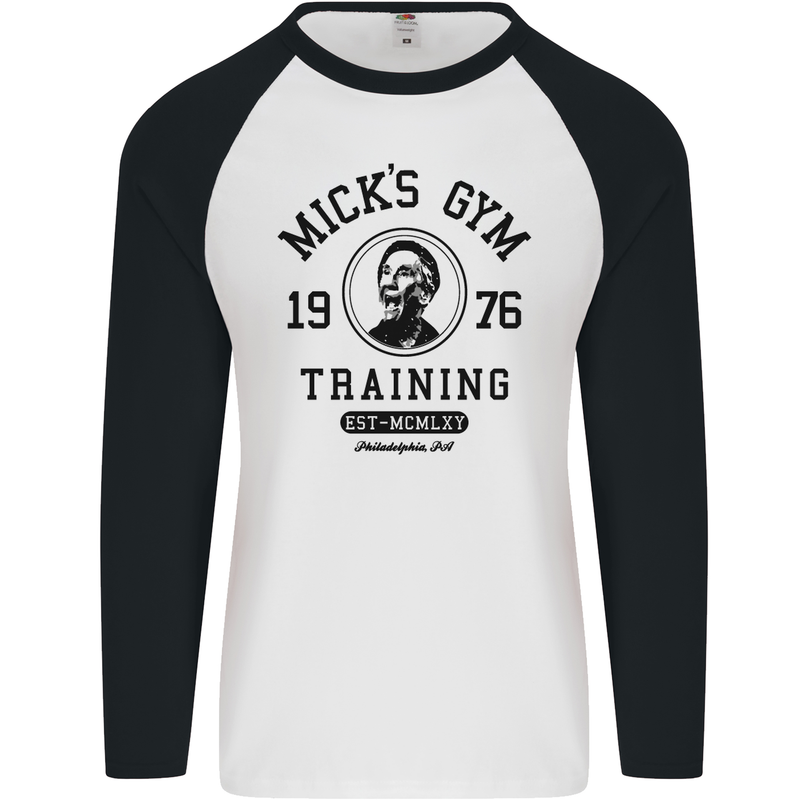 Micks Gym Training Boxing Boxer Box Mens L/S Baseball T-Shirt White/Black