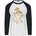 Trippy Magic Mushrooms With Eyes Mens L/S Baseball T-Shirt White/Black