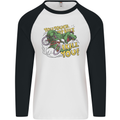 T-Rex Dinosaur Funny Cycling Cyclist Mens L/S Baseball T-Shirt White/Black