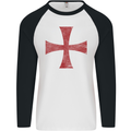 Knights Templar Cross Fancy Dress Outfit Mens L/S Baseball T-Shirt White/Black