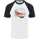 Santa at the Beach Christmas Summer Xmas Holiday Mens S/S Baseball T-Shirt White/Black