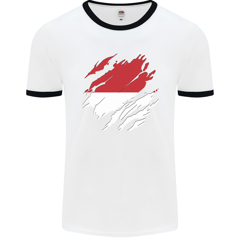 Torn Indonesia Flag Indonesian Day Football Mens Ringer T-Shirt White/Black