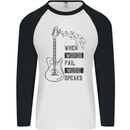 Guitar When Words Fail Music Speaks Mens L/S Baseball T-Shirt White/Black