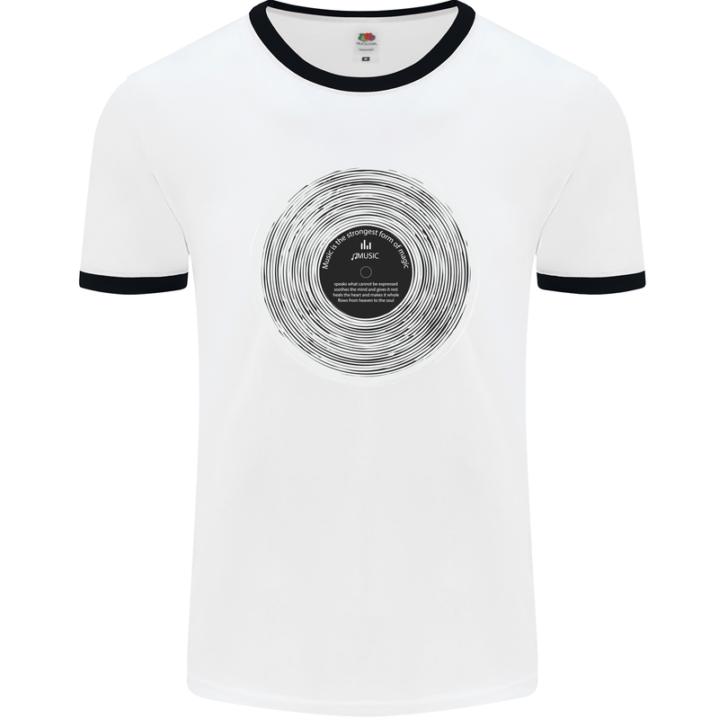 Music Magic Vinyl LP Turntable DJ Mens Ringer T-Shirt White/Black