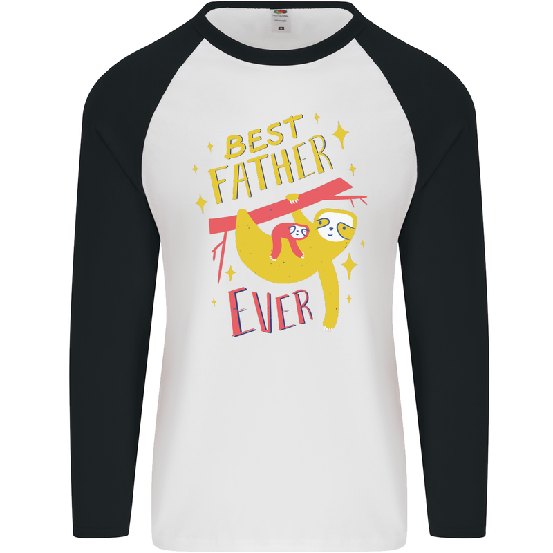 Fathers Day Funny Sloth Dad Daddy Papa Mens L/S Baseball T-Shirt White/Black