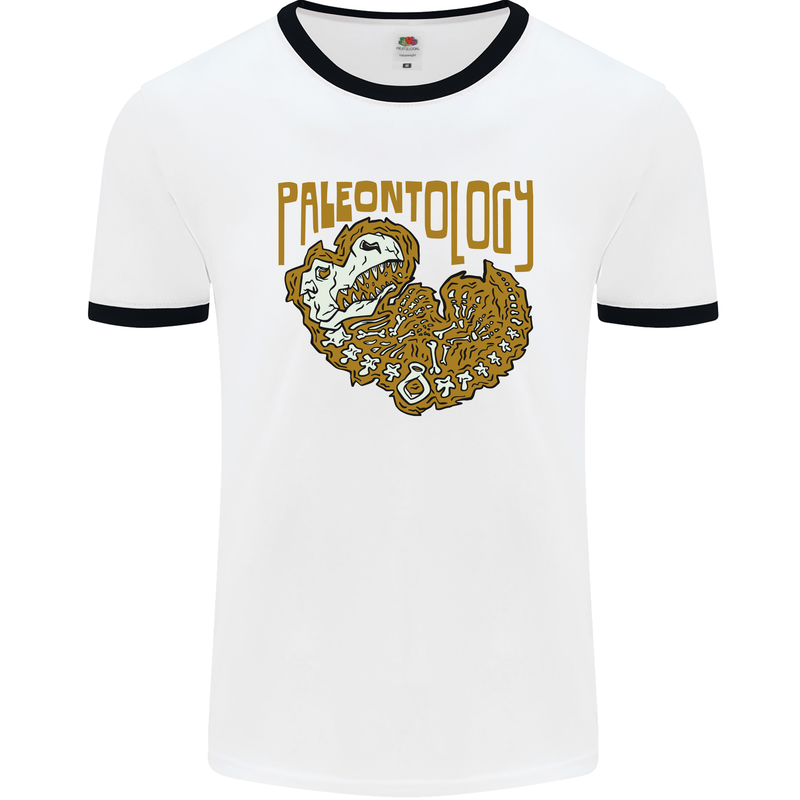 Dinosaur Fossil Paleontology Skeleton Mens Ringer T-Shirt White/Black