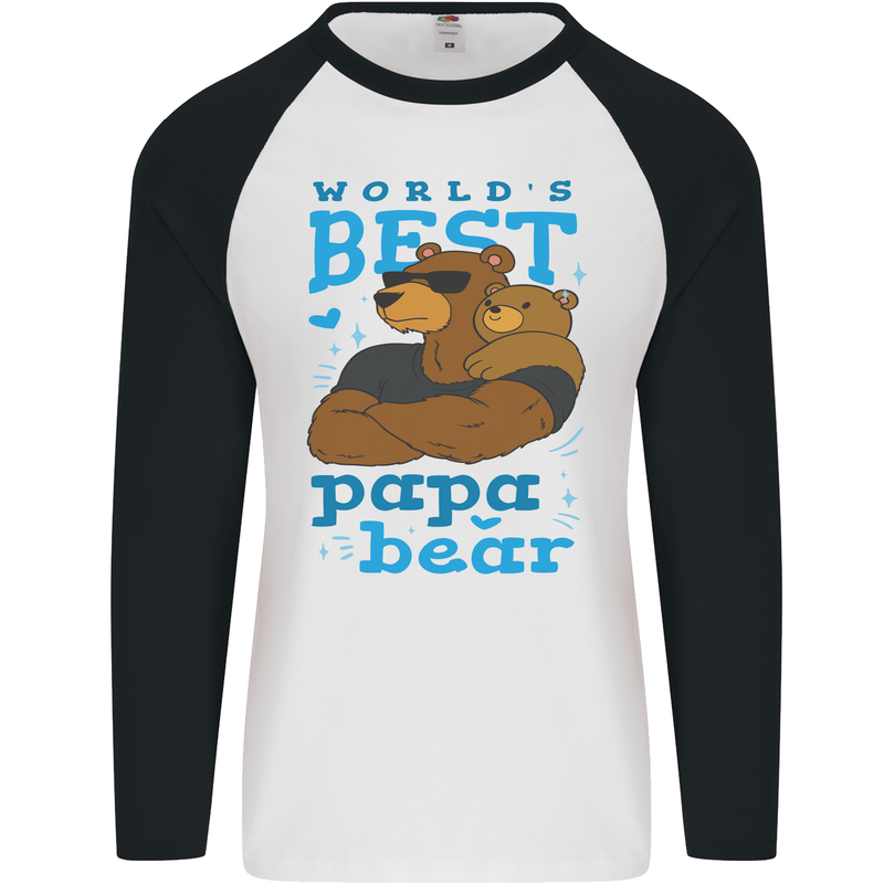 Worlds Best Papa Bear Fathers Day Mens L/S Baseball T-Shirt White/Black