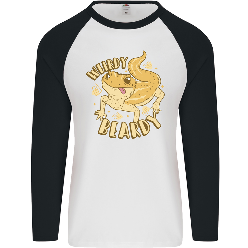 Weirdy Beardy Funny Bearded Dragon Mens L/S Baseball T-Shirt White/Black