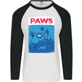 Paws Funny Cat and Goldfish Parody Mens L/S Baseball T-Shirt White/Black