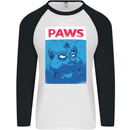 Paws Funny Cat and Goldfish Parody Mens L/S Baseball T-Shirt White/Black