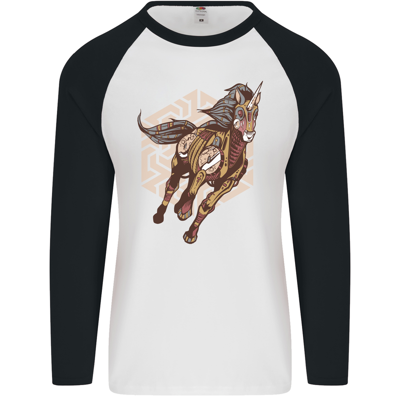 Steampunk Unicorn Mens L/S Baseball T-Shirt White/Black