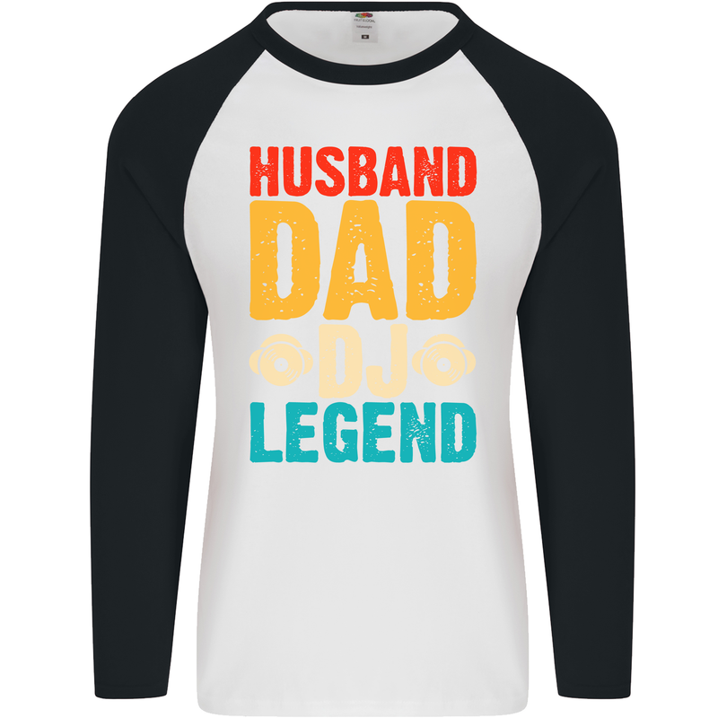 Husband Dad DJ Legend Fathers Day Mens L/S Baseball T-Shirt White/Black