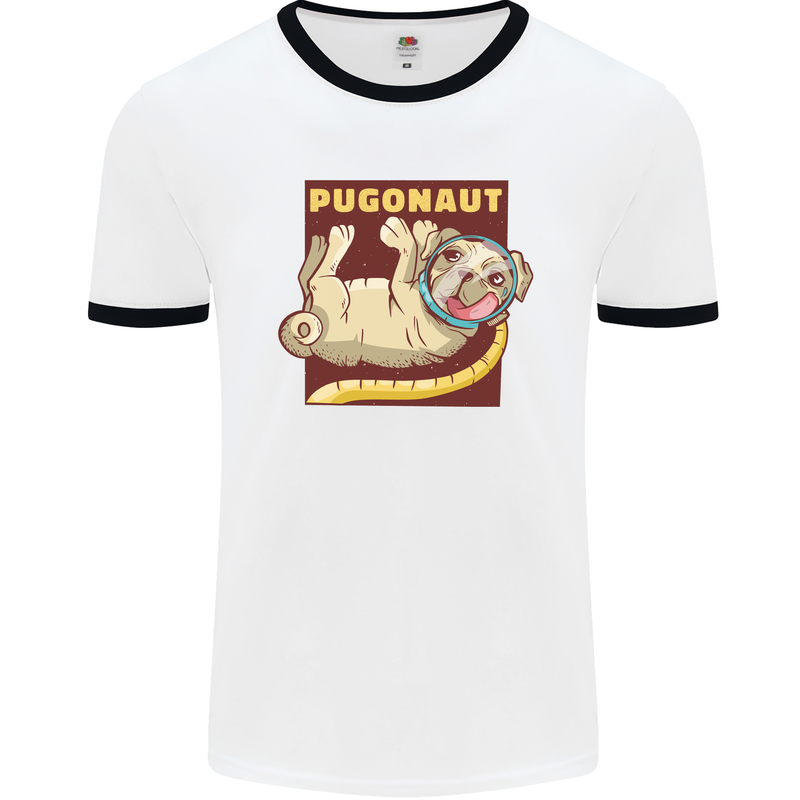 Pugonaut Funny Astronaut Pug Dog Space Mens Ringer T-Shirt White/Black