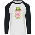 St Patricks Day Pig Mens L/S Baseball T-Shirt White/Black