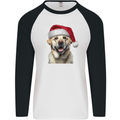 Christmas Golden Labrador Dog Xmas Hat Mens L/S Baseball T-Shirt White/Black