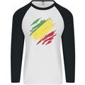 Torn Republic of the Congo Flag Day Football Mens L/S Baseball T-Shirt White/Black