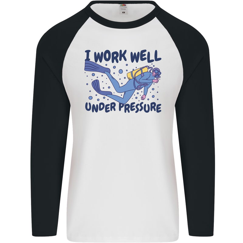 Scuba Diving Work Well Under Pressure Diver Mens L/S Baseball T-Shirt White/Black