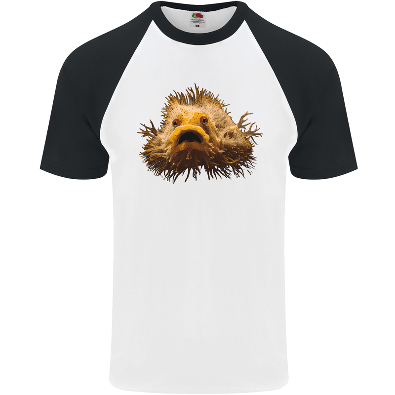 A Hairy Frogfish Mens S/S Baseball T-Shirt White/Black