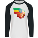 Curled Ethiopia Flag Ethiopian Day Football Mens L/S Baseball T-Shirt White/Black