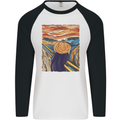 Pumpkin Scream Painting Halloween Mens L/S Baseball T-Shirt White/Black