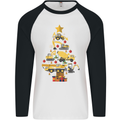 Construction Christmas Tree Digger Lorry Crane Mens L/S Baseball T-Shirt White/Black