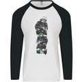 Monkey Music Ghetto Blaster Retro Funny Mens L/S Baseball T-Shirt White/Black