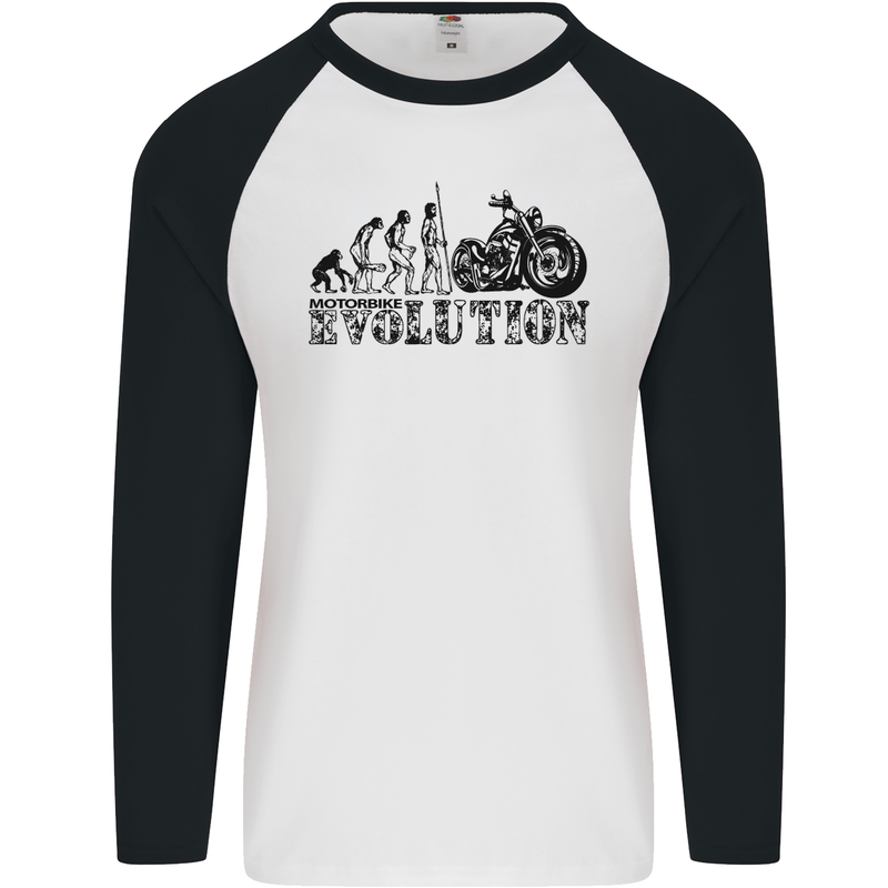 Evolution of Motorcycle Motorbike Biker Mens L/S Baseball T-Shirt White/Black