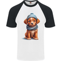 Winter Puppy With Hat and Scarf Dog Mens S/S Baseball T-Shirt White/Black