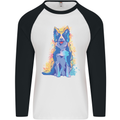 A Colourful Border Collie Dog Design Mens L/S Baseball T-Shirt White/Black