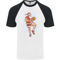 Christmas Basketball Santa Xmas Mens S/S Baseball T-Shirt White/Black