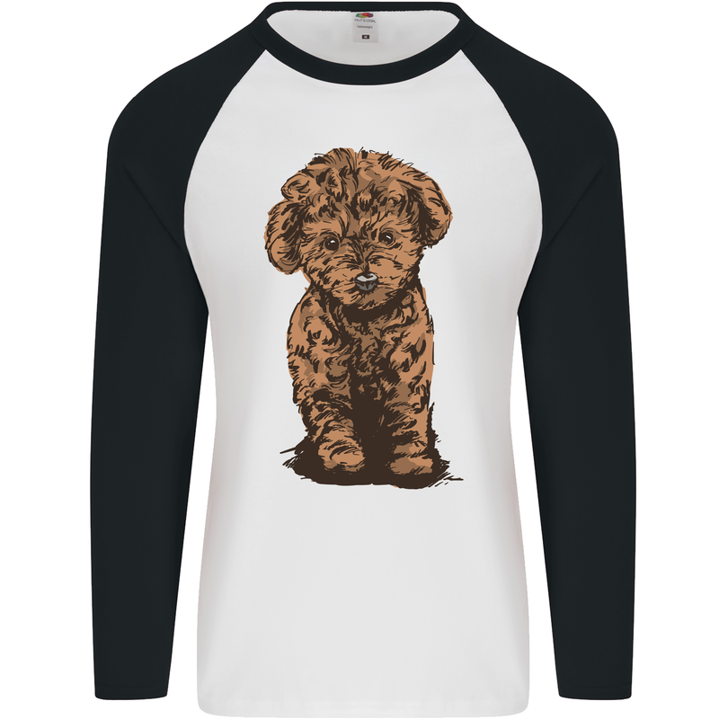 Dogs Cute Labradoodle Puppy Mens L/S Baseball T-Shirt White/Black