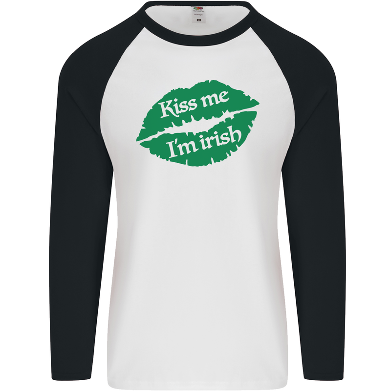 Kiss Me I'm Irish St. Patrick's Day Mens L/S Baseball T-Shirt White/Black