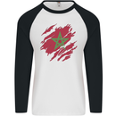 Torn Morocco Flag Moroccan Day Football Mens L/S Baseball T-Shirt White/Black