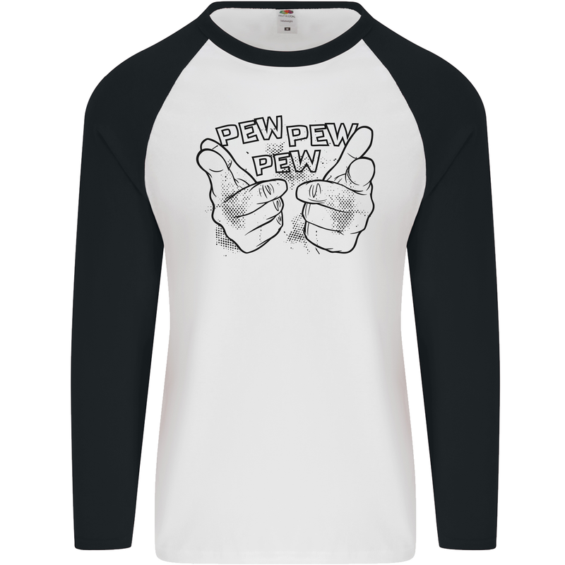 Pew Pew Pew Hands Funny Lightsaber Sci-Fi Mens L/S Baseball T-Shirt White/Black