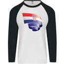 Curled Croatia Flag Croatian Day Football Mens L/S Baseball T-Shirt White/Black