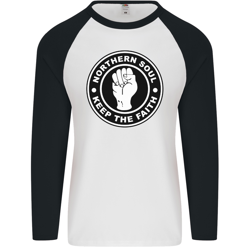 Northern Soul Keeping the Faith Mens L/S Baseball T-Shirt White/Black