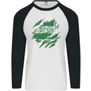 Torn Saudi Arabia Flag Arabian Day Football Mens L/S Baseball T-Shirt White/Black