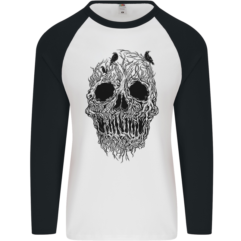 Tree Skull Mens L/S Baseball T-Shirt White/Black