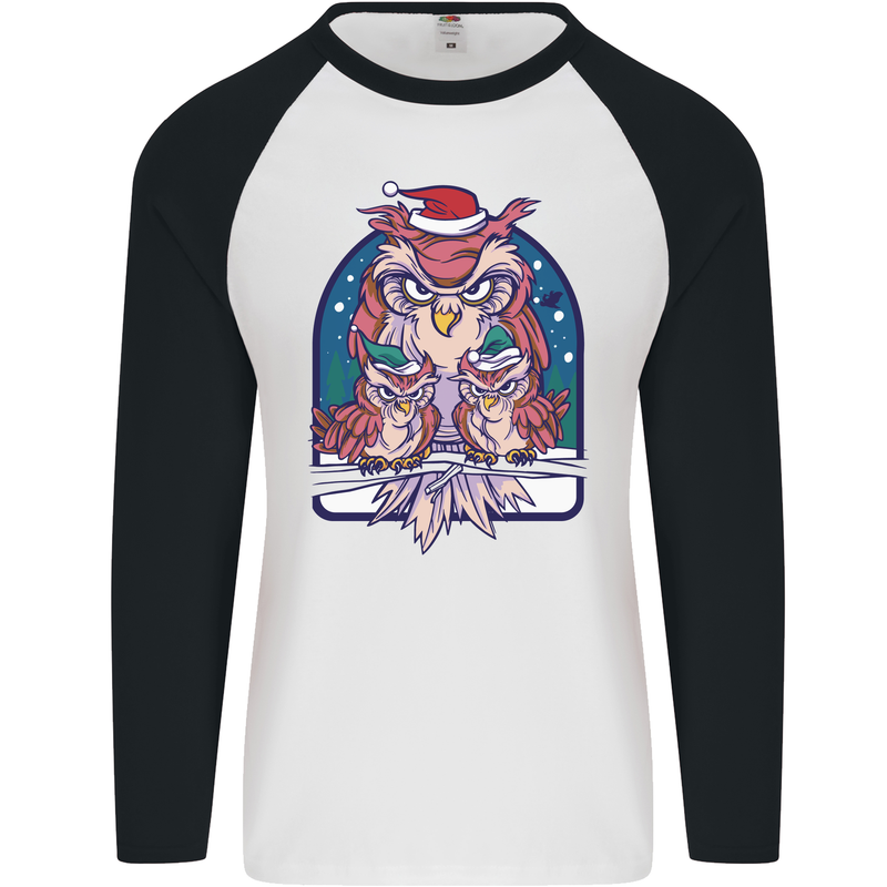 Bah Humbug Grumpy Christmas Owls Mens L/S Baseball T-Shirt White/Black